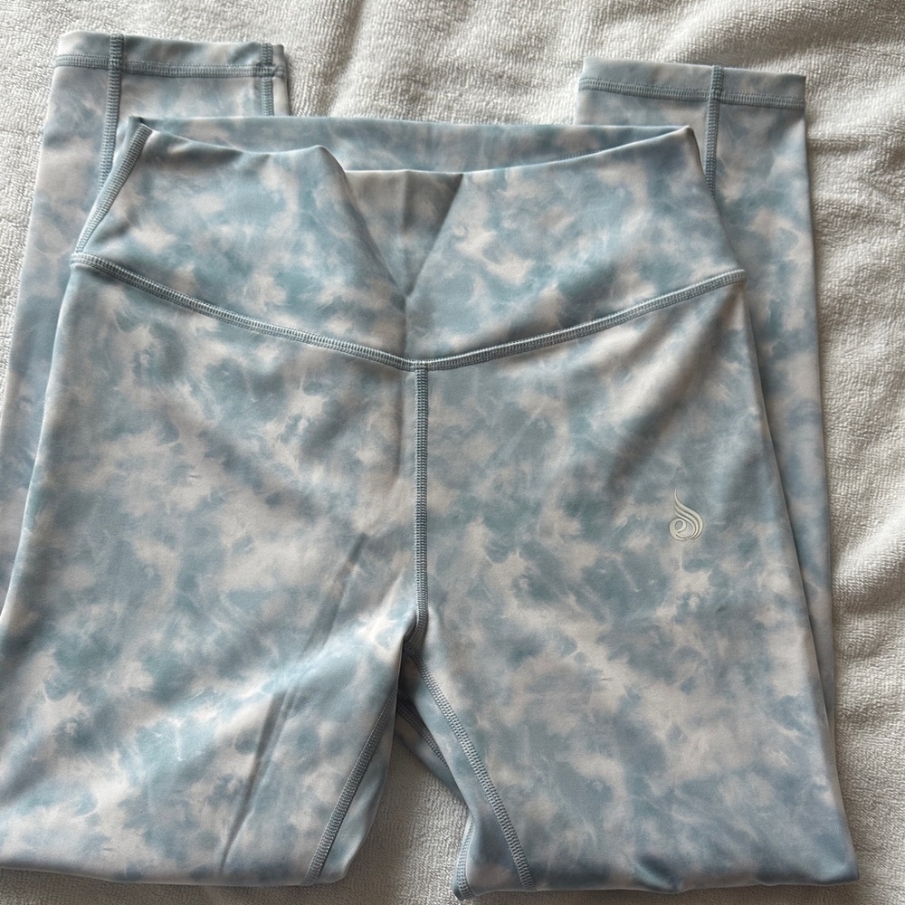 Ryderwear Blue and White Tie-Dye Active Athletic Leggings w Center Logo Size  L
